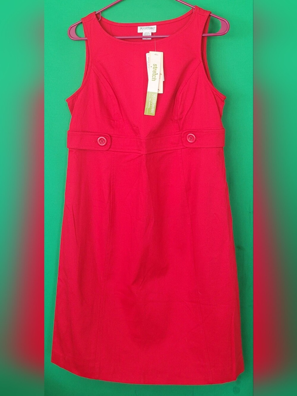 Motherhood Maternity Bright Red Sleeveless Empire-Style Maternity Dress Stretchy